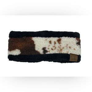 CC Boutique Black and Brown Cow Print Fleece Headband